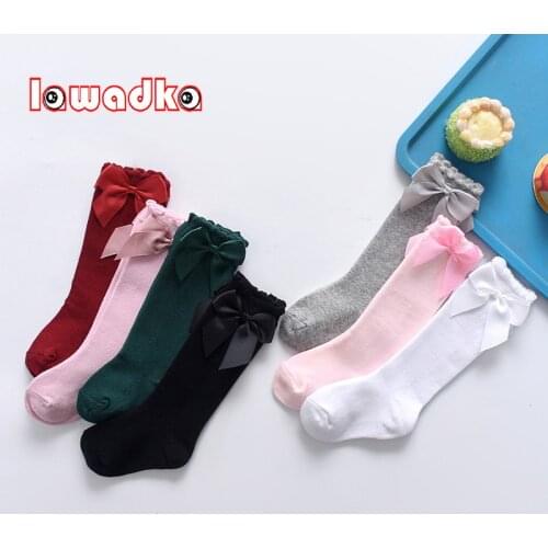 Spring Autumn Kids Long Stockings Bow Solid Socks For Girls Fashion Princess Children Knee High Stockings Clothes Accessories