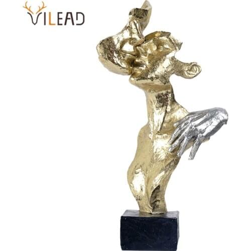 VILEAD Resin Golden Couple Embracing Mask Statue Nordic Romantic Lovers Kissing Figurines Office Ornaments Home Accessories Gift