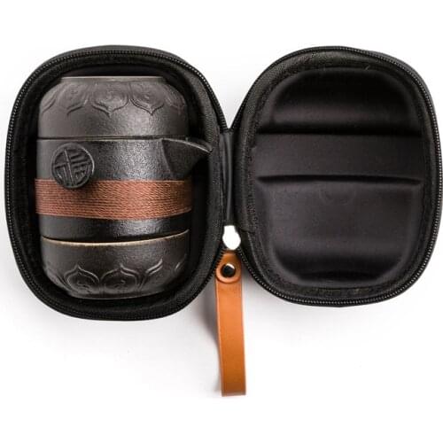 High grade Black Pottery 1 Pot 2 Cups Tea Sets Portable Travel Home Office Cups Ceramic Tea Coffee Container With Bag