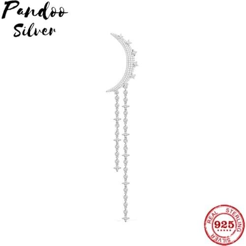 Pandoo Fashion Charm Sterling Silver Original 1:1 Copy,Arabian Nights Moon With Stars Long Earrings Jewelry Gift For Female