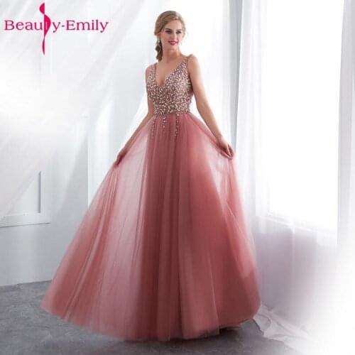 Beauty Emily Formal Long Lace Dark Pink Evening Dresses 2018 Beading Party Plus Size Bride Prom Dresses China