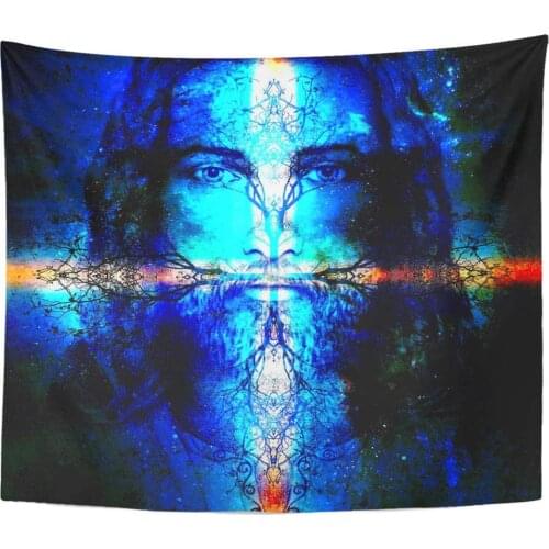 Jesus Christ Painting Tree Symbolising Life in Cosmic Space Eye Contact Home Decor