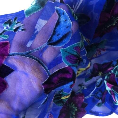 1.5 Meter Sapphire Blue Cotton Mulberry Real Silk Velvet Fabric Dress Clothing