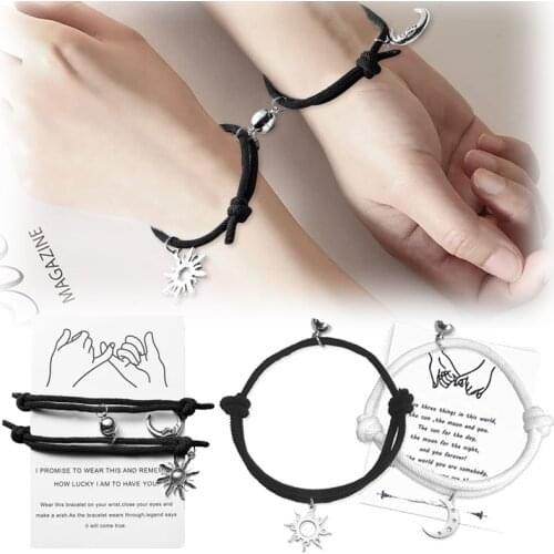 2Pcs/Set Sun Moon Bracelet Charm Adjust Size Magnet Bracelet for Couples Red Rope Bracelet Jewelry Valentines Day Gifts