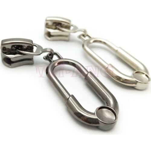 20pcs/lot, High Quality 5# Plated Zipper Slider with Oval Circle Zipper Pulls, Gun Black and Silver Color Zipper Repair Kit