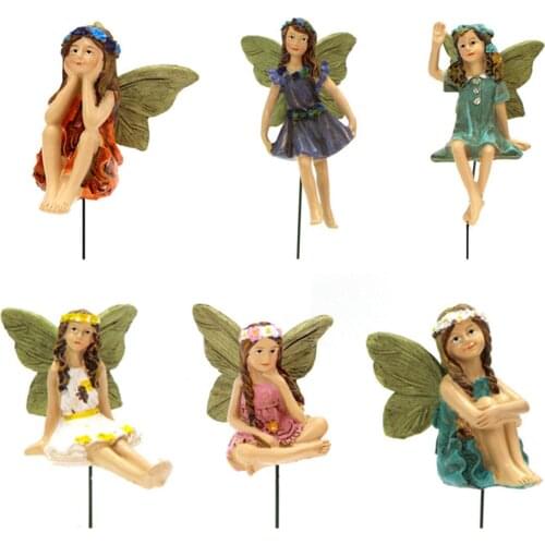 6pcs Fairies for Fairy Garden Miniature Figurines Fairy Figure Ornaments Resin Statue Tiny Sitting Angel Garden Decorations