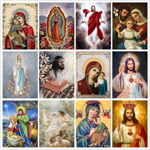 DIY Diamond Embroidery Full Display Diamond Painting Virgin Mary Picture Of Rhinestones Diamond Mosaic Religious Icon Jesus Art