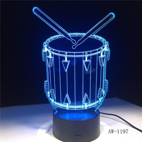 Drum Set 3D Lamp 7 Color Change Remote Touch Switch LED 3D Night Light lights Musical Instruments Atmosphere lamp AW-1197