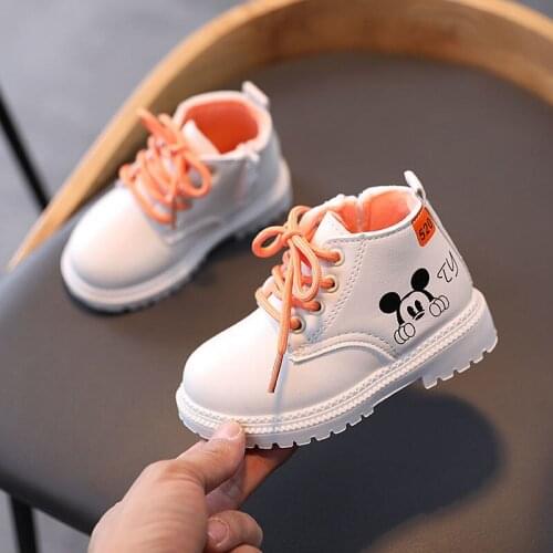 Disney Minnie Mickey Cartoon Soft Bottom Non-Slip Short Boots in Thick Warm Cotton for Boys and Girls