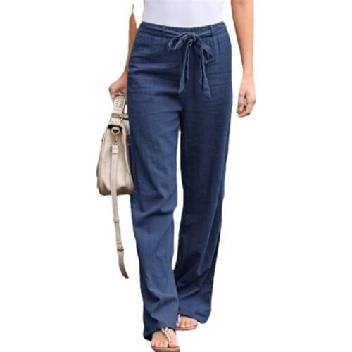 Solid Cotton Linen Pants Women Clothing Summer Straight Loose Elastic Waist Drawstring Fashion 5XL Women Pants