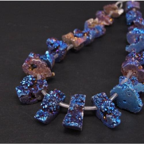 15.5"Strand Blue Titanium Natural Quartz Druzy Geode Top Drilled Slice Loose Beads,Raw Agates Drusy Slab Nugget Point Pendants