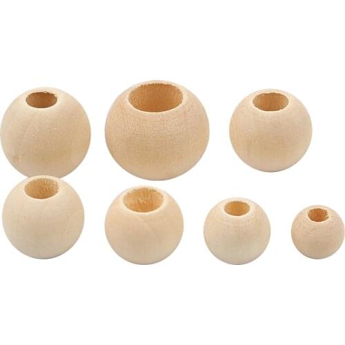 DoreenBeads 10mm-20mm Hinoki Wood Spacer Beads Round Natural Loose Beads Large Hole DIY Making Bracelets Jewelry Findings,300PCs