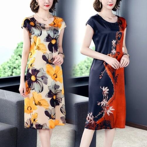 New silk dress female summer big yards mother blockbuster printed silk dress