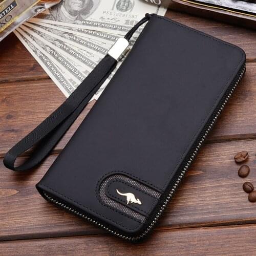 Business Mens Leather Wallet With Zipper Coin Pocket Phone Case For Man Card Holder Purse Male Clutch Bag Portafoglio Uomo