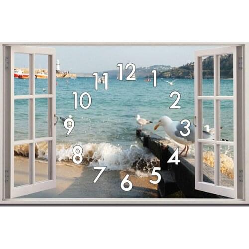 Dpsprue 5D Diamond Painting Kit With Clock Cross stitch Full Square Round Window Seabird Diamond Embroidery Mosaic Gift