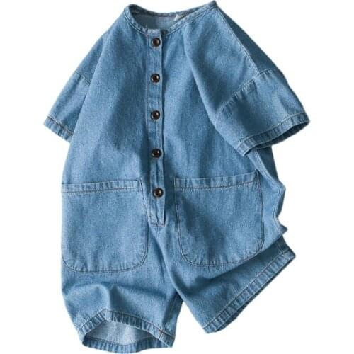 Denim Short Sleeve Outfits Buttons Romper for Babies Boys Girls Clothes Infants Form 0 Bodysuit for Newborns Jumpsuit for Kids