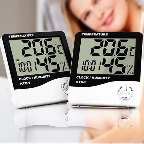 LCD Electronic Temperature Humidity Meter Indoor Room Digital Thermometer Hygrometer Weather Station Alarm Clock Without Battery