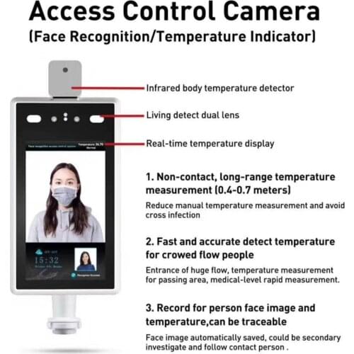 Hot sell 7" LCD temperature detection facial recognition Camera Infrared camera access control system time attendance machine