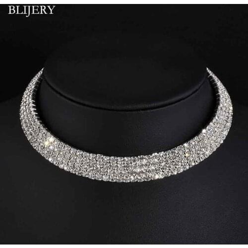 BLIJERY Silver Color Crystal Choker Necklace for Women Wedding Accessories Rhinestone Chokers Wedding Prom Jewelry Femme Collier