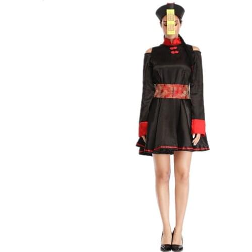 Halloween Cosplay Costume Bloody Zombie Vampire Chinese Retro Embroidery Print Official Dress Zombie Costume