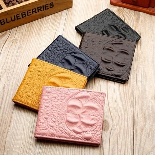 Top Layer Cowhide Unisex Wallet Crocodile Pattern Purse Female Casual Cards Holder Man Standard Wallet Ladys Short Wallet
