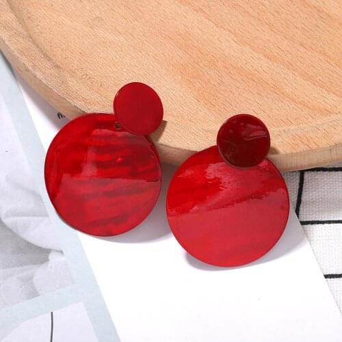 Kpop fashion retro red disc resin earrings simple temperament wild women earrings trend exquisite charm jewelry wholesale