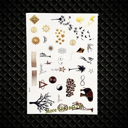 Hot Leopard Print Gold Flash Tattoo Tai Chi Pattern Animal Giraffe Fiary Metallic Tattoo Black Tree Design Fake Waterproof Tatoo