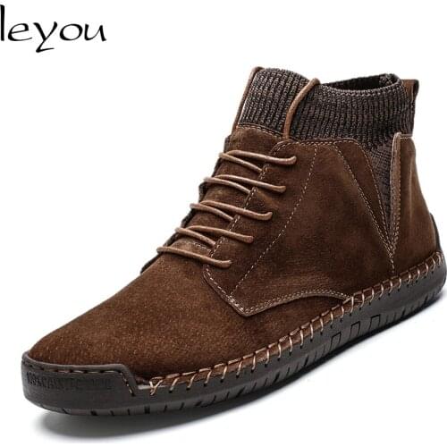 Men Suede Casual Boots Lace Up High Top Shoes Spring Autumn Winter Ankle Boots Outdoor Walking Travel Shoes Lace Up Boots