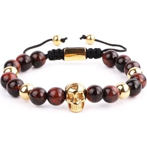 High Quality Natural Stone Men Jewelry Bracelet Stainless Steel Skull Braided Custom Bracelet For Men