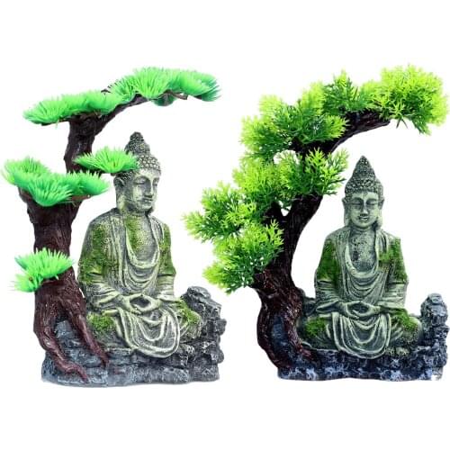 Aquarium Fish Tank Decorations Decor Set Moss Zen Buddha Aquarium Fishbowl Landscape Fish Tank Reptile Decoration