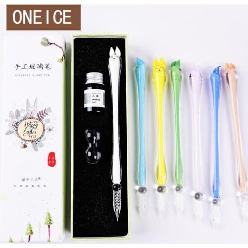 Rabbit Creative Dip Pen Set Vibrating Hand-made Glass Starry Holder Gift Box Crystal Ink Luminous