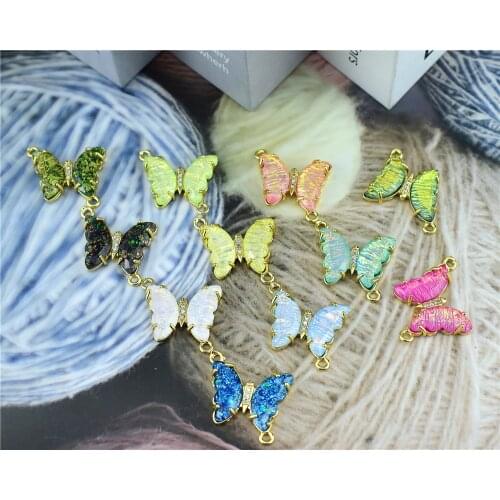 2021 new glass crystal butterfly transparent pendant double-hole jewelry semi-finished bracelet necklace works wholesale