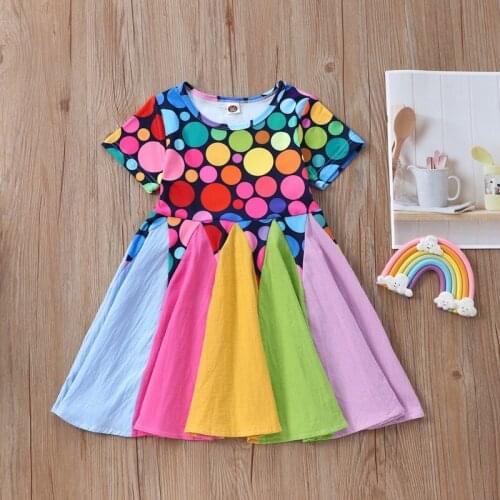 New Kids Clothes Kids Dresses for Girls Summer Colorful Dot Rainbow Short Sleeve Girls Dresses Cotton Soft Children Clothes 0-6Y