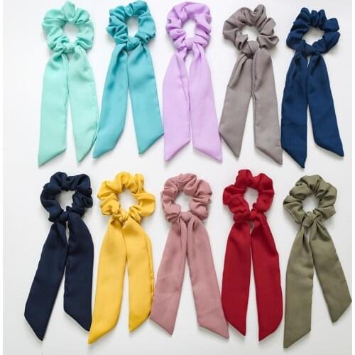 New Year Gift For Girls Cute Hair Scarf For Women Chiffon Solid Color Hair Scrunchies Ribbons For Pigtail