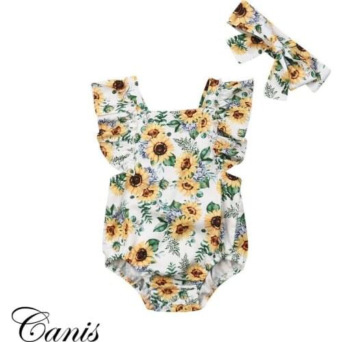 New Baby Girls Ruffle Sunflower One-Pieces Romper Jumpsuit Outfits Sunsuit