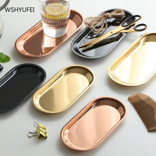 Nordic style oval jewelry storage tray golden stainless steel afternoon tea cake dessert tray exquisite kitchen single piece