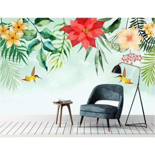 Custom mural on a wall wallpaper 3d Flying bird fantasy green tropical plant leave home decor photo wallpaper in the living room