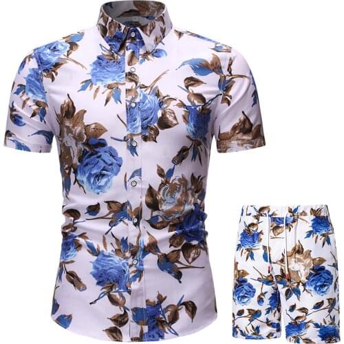 Casual Leaf Floral Print Hawaiian Beach Outfits Men Summer Set Plus Size M-2XL Fashion Boys Short Sleeve T Shirt Shorts Bottoms
