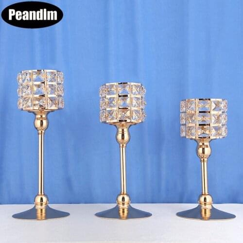 PEANDIM Luxury K9 Crystal Candle Lantern Gold Candle Holders Wedding Centerpieces Table Candlesticks Parties Home Decoration