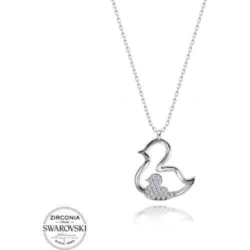 Silver 925 Sterling Swarovski Zirconia Gemstone Duck Necklace