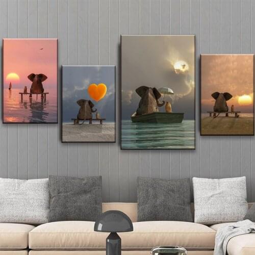 Nordic Modern Sunset Landscape Canvas Painting Cartoon Animal Elephant Posters Prints Wall Art Picture for Living Room Kids Room