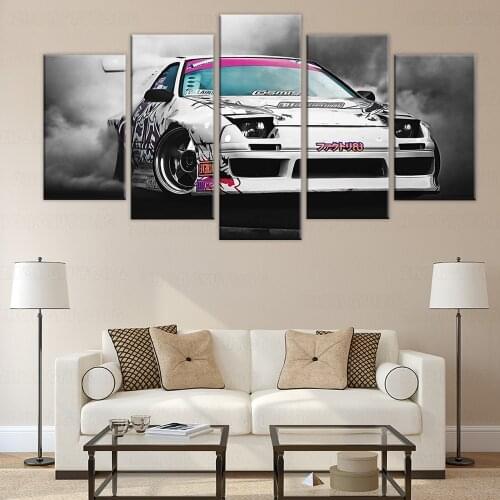 Modern HD Printed Canvas Paintings 5 Pieces Wall Art Modular Pictures Home Decor Japanese Sports Car Racing Smoke Posters