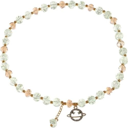 Rhinestone Planet Charm Necklace for Women Beaded Choker Short Necklaces Clavicle Chain Female 2021 Fashion Jewelry New