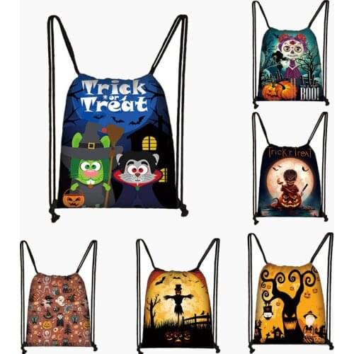 Halloween Pumpkin Trick Or Treat Drawstring Bag Women Storage Bag Horror Witch Skull Kids Candy Bag Trick or Treat mini Bags