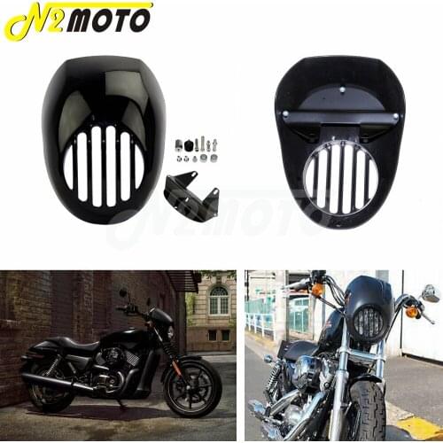 For Harley Sportster Dyna FX/XL Motorcycle Gloss Black Prison 5 3/4" Cut Out Headlight Mask Fairing Front Cowl Visor 39mm Forks