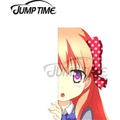 Jump Time 13 x 5.7cm For Cute Anime Girl Peeking Kawaii Girl Car Sticker Motorcycle Windows Personality Waterproof Trunk Decal