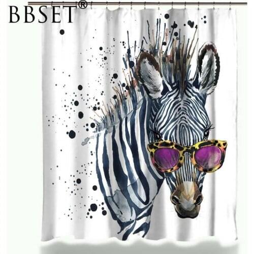 Funny Animal Shower Curtain Fashion Zebra with Rose Glass Pattern Waterproof Multi-size Douchegordijn Bathroom Decor with Hooks