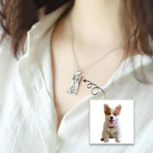 Custom Pet Silver Photo Pendant Necklace Engraved Name 925 Sterling Silver Dog Photo Necklace Women Men Memorial Christmas Gift