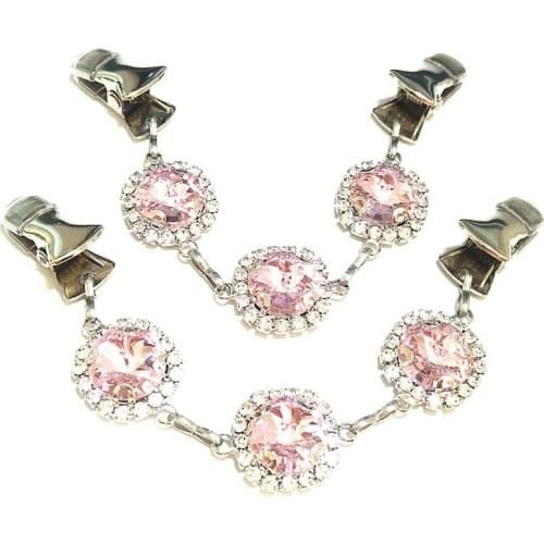 Pink Crystal Cloak Clasps Sweater Clip Cardigan Cape Clamps Women Rhinestone Brooch Scarf Guards