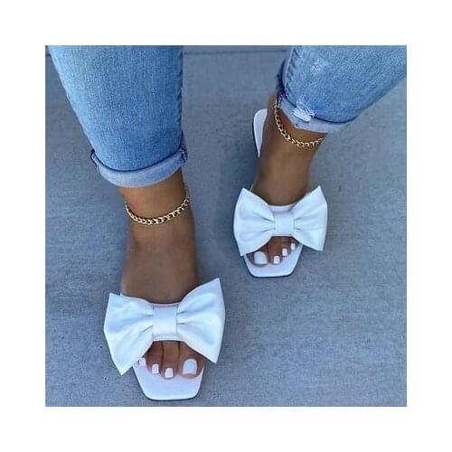 Womens slippers summer flat-bottomed bow-knot one-word slippers low-heeled sandals and slippers versatile personality hot sale